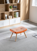 Wooden Step Ottoman,Wooden Step Stool For Adults,Square Cushion Foot Stool,Small Stool With Non Slip Pad,Wood Stool Suitable For Bedroom, Living Room And Kitchen Orange Orange Foam Cotton Linen