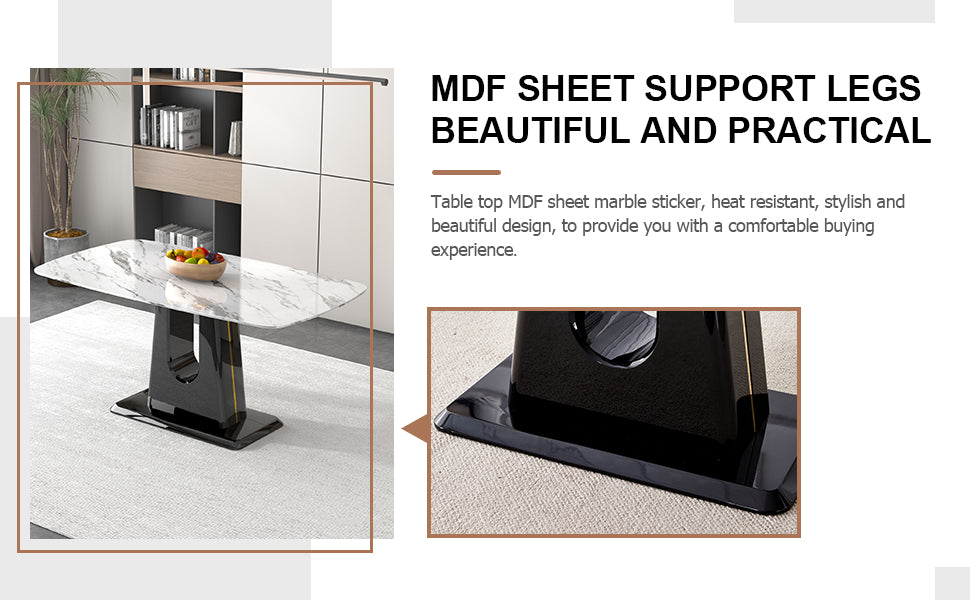 A Modern, Minimalist, And Luxurious Dining Table With A White Imitation Marble Tabletop And Mdf Legs With U Shaped Brackets. Tables In Restaurants And Living Rooms 63"*35.4"*30 F U White Mdf Glass