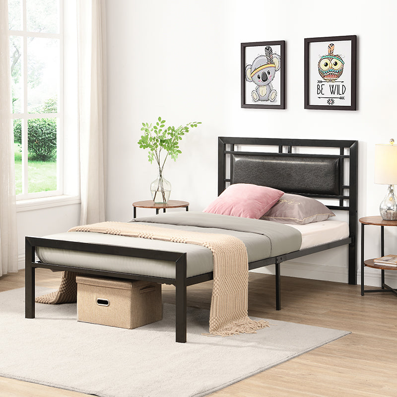 Twin Size Metal Bed Sturdy System Metal Bed Frame ,Modern Style And Comfort To Any Bedroom ,Black Black Metal