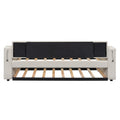 Twin Size Upholstery Daybed With Storage Arms, Trundle And Usb Design, Beige Box Spring Not Required Twin Beige Wood Upholstered