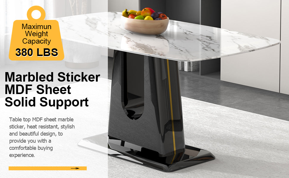 A Modern, Minimalist, And Luxurious Dining Table With A White Imitation Marble Tabletop And Mdf Legs With U Shaped Brackets. Tables In Restaurants And Living Rooms 63"*35.4"*30 F U White Mdf Glass