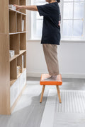 Wooden Step Ottoman,Wooden Step Stool For Adults,Square Cushion Foot Stool,Small Stool With Non Slip Pad,Wood Stool Suitable For Bedroom, Living Room And Kitchen Orange Orange Foam Cotton Linen