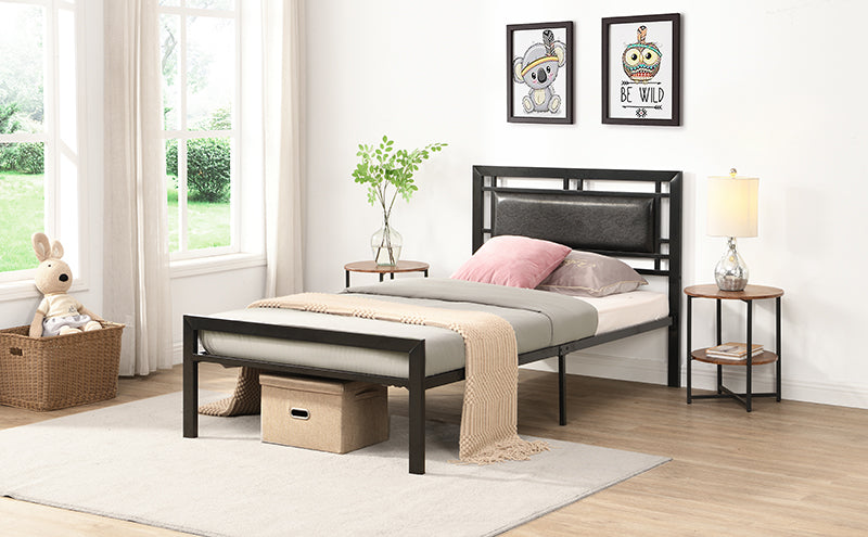 Twin Size Metal Bed Sturdy System Metal Bed Frame ,Modern Style And Comfort To Any Bedroom ,Black Black Metal