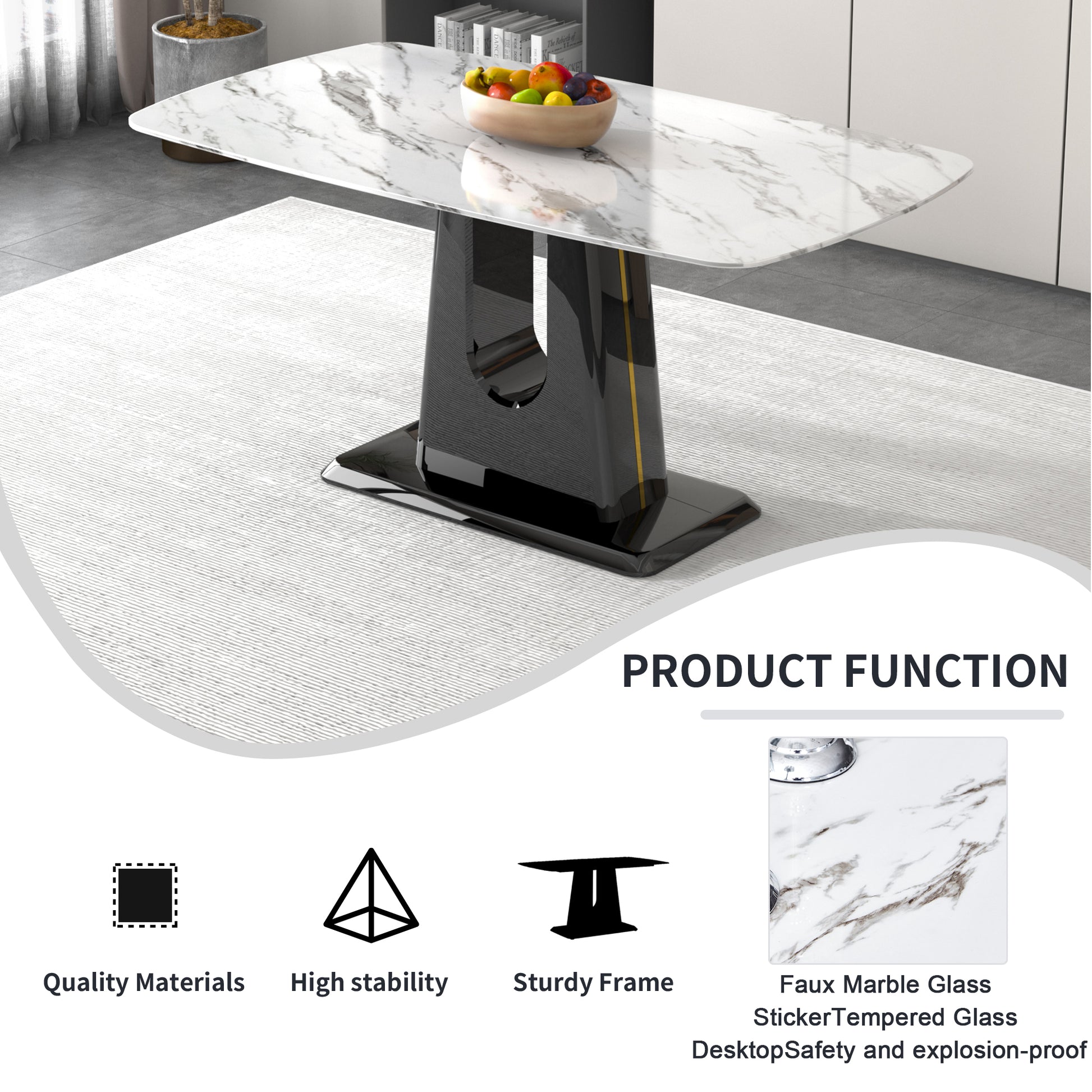A Modern, Minimalist, And Luxurious Dining Table With A White Imitation Marble Tabletop And Mdf Legs With U Shaped Brackets. Tables In Restaurants And Living Rooms 63"*35.4"*30 F U White Mdf Glass