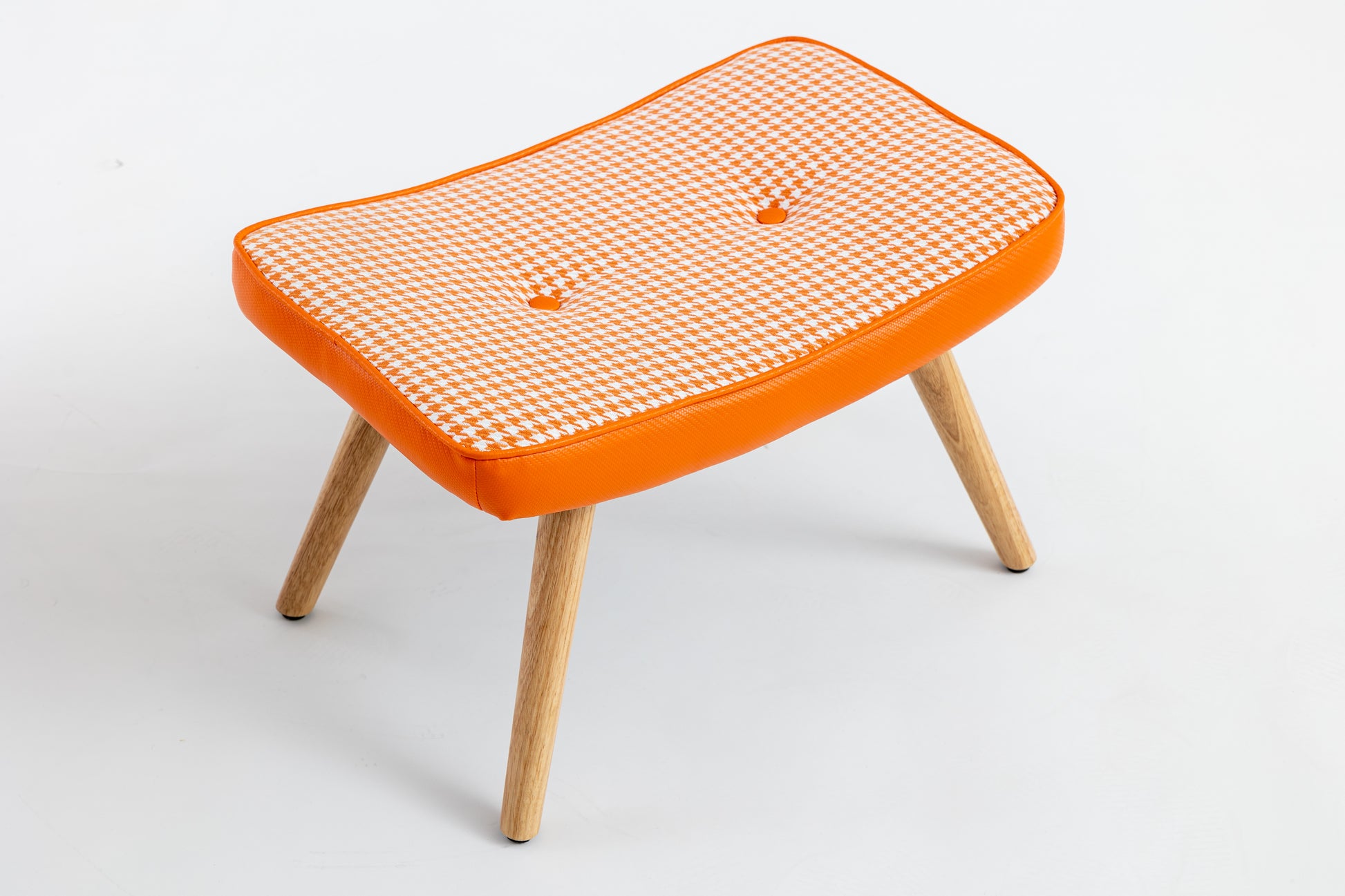 Wooden Step Ottoman,Wooden Step Stool For Adults,Square Cushion Foot Stool,Small Stool With Non Slip Pad,Wood Stool Suitable For Bedroom, Living Room And Kitchen Orange Orange Foam Cotton Linen