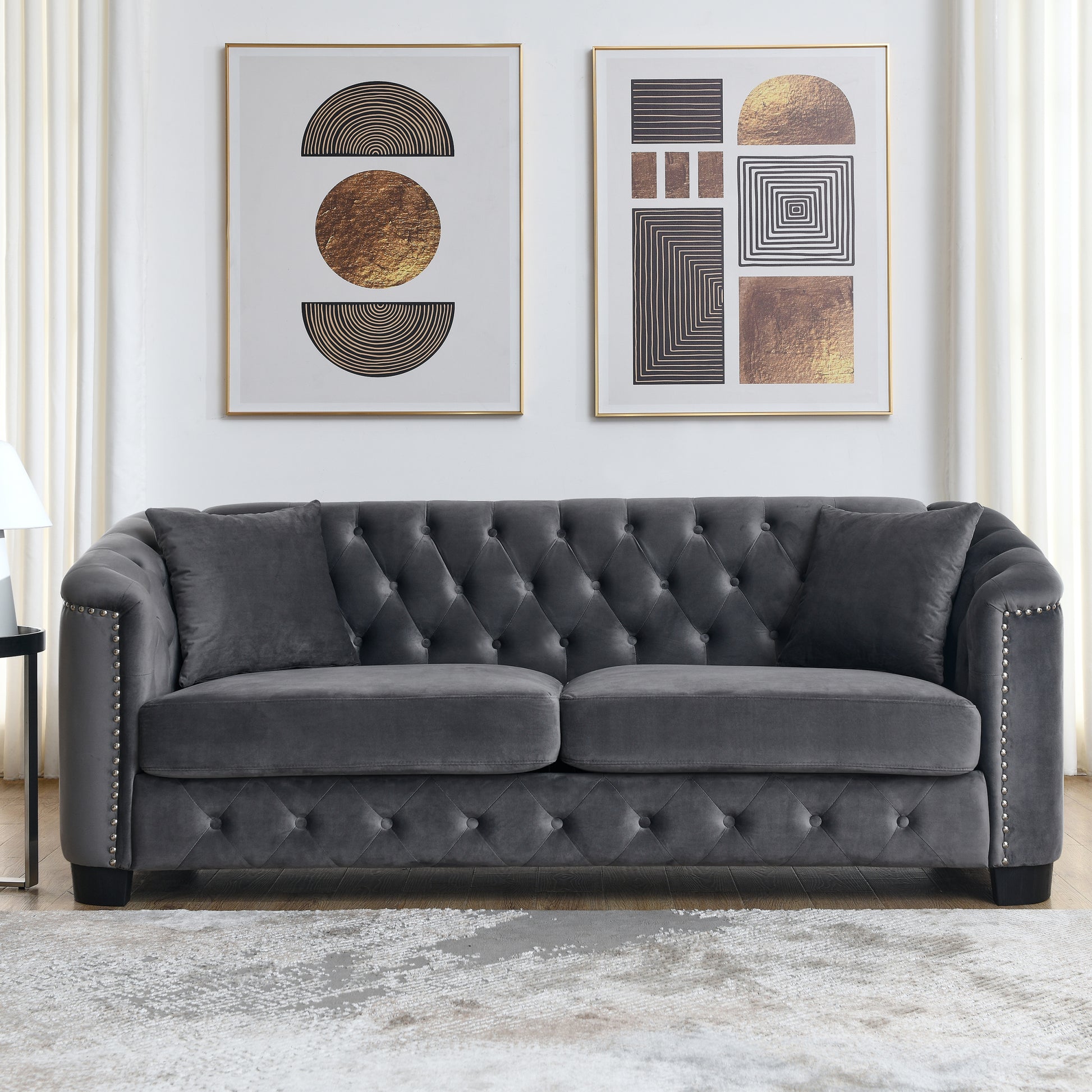 3 Seater 2 Seater Combination Sofa.Velvet Grey Grey Foam Velvet 5 Seat