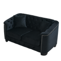 59 Inch Modern Chesterfield Velvet Sofa, 2 Seater Sofa, Upholstered Tufted Backrests With Arms And 2 Cushions For Living Room, Bedroom, Apartment, Office Black Black Primary Living Space Foam Velvet 2 Seat