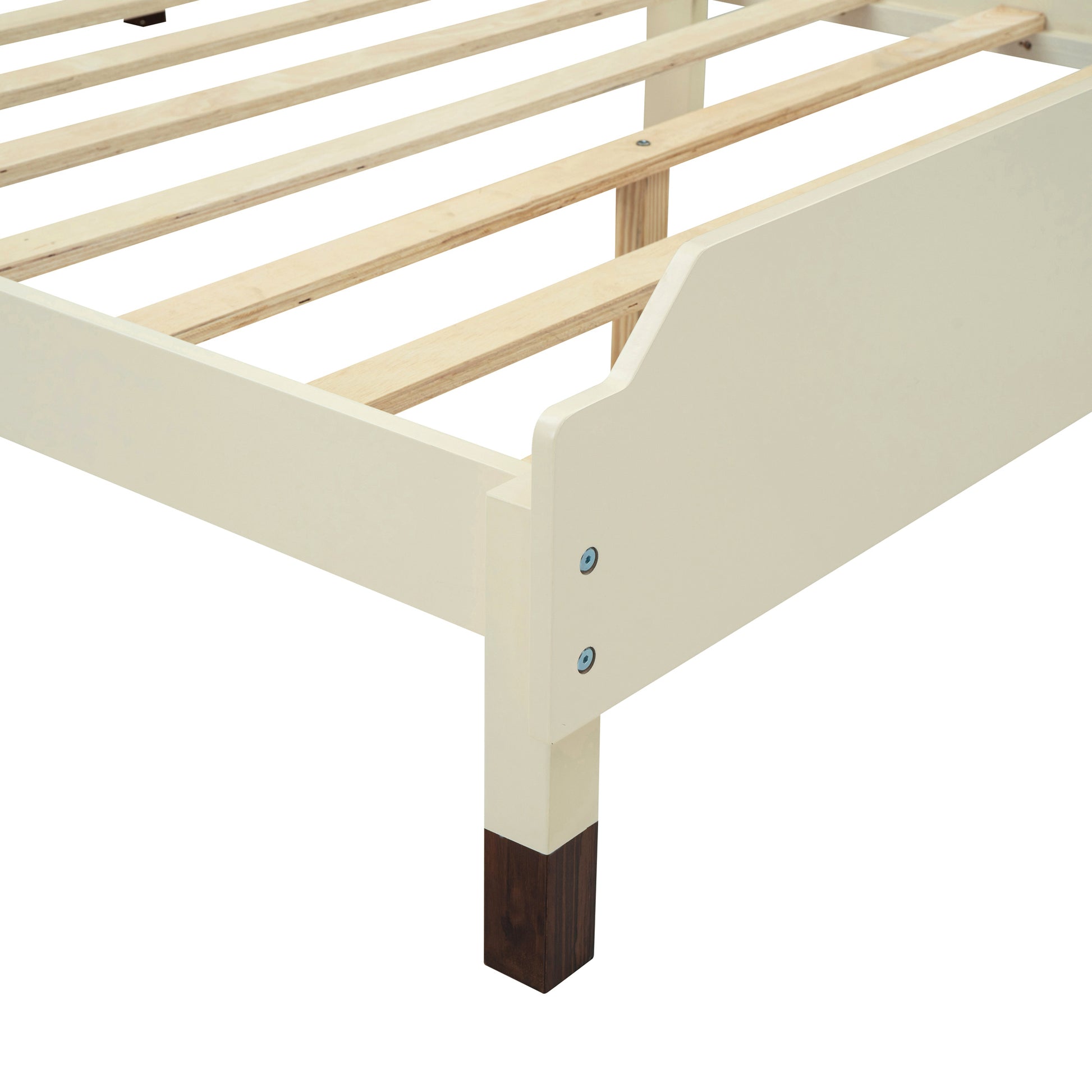 Full Size Wood Platform Bed With Bear Shaped Headboard,Bed With Motion Activated Night Lights,Cream Walnut Cream Wood