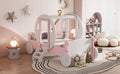 Twin Size Princess Carriage Bed With Crown ,Wood Platform Car Bed With Stair,White Pink White Pink Wood