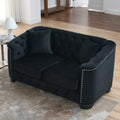 59 Inch Modern Chesterfield Velvet Sofa, 2 Seater Sofa, Upholstered Tufted Backrests With Arms And 2 Cushions For Living Room, Bedroom, Apartment, Office Black Black Primary Living Space Foam Velvet 2 Seat