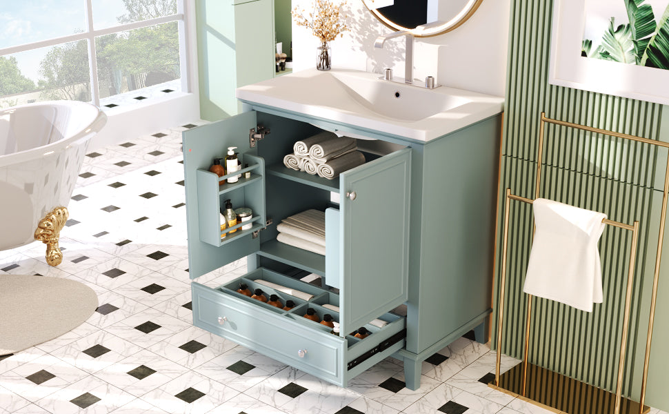 30" Bathroom Vanity With Sink Combo, Multi Functional Bathroom Cabinet With Doors And Drawer, Solid Frame And Mdf Board, Green Old Sku:Sy999606Aac Green Solid Wood Mdf