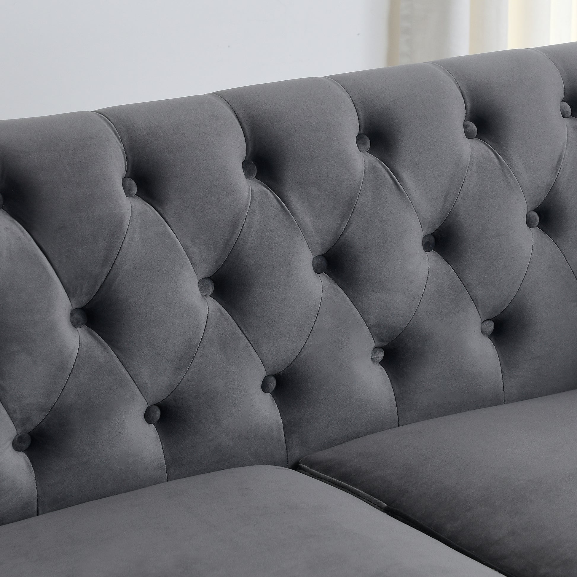 59 Inch Modern Chesterfield Velvet Sofa, 2 Seater Sofa, Upholstered Tufted Backrests With Arms And 2 Cushions For Living Room, Bedroom, Apartment, Office Grey Grey Primary Living Space Foam Velvet 2 Seat
