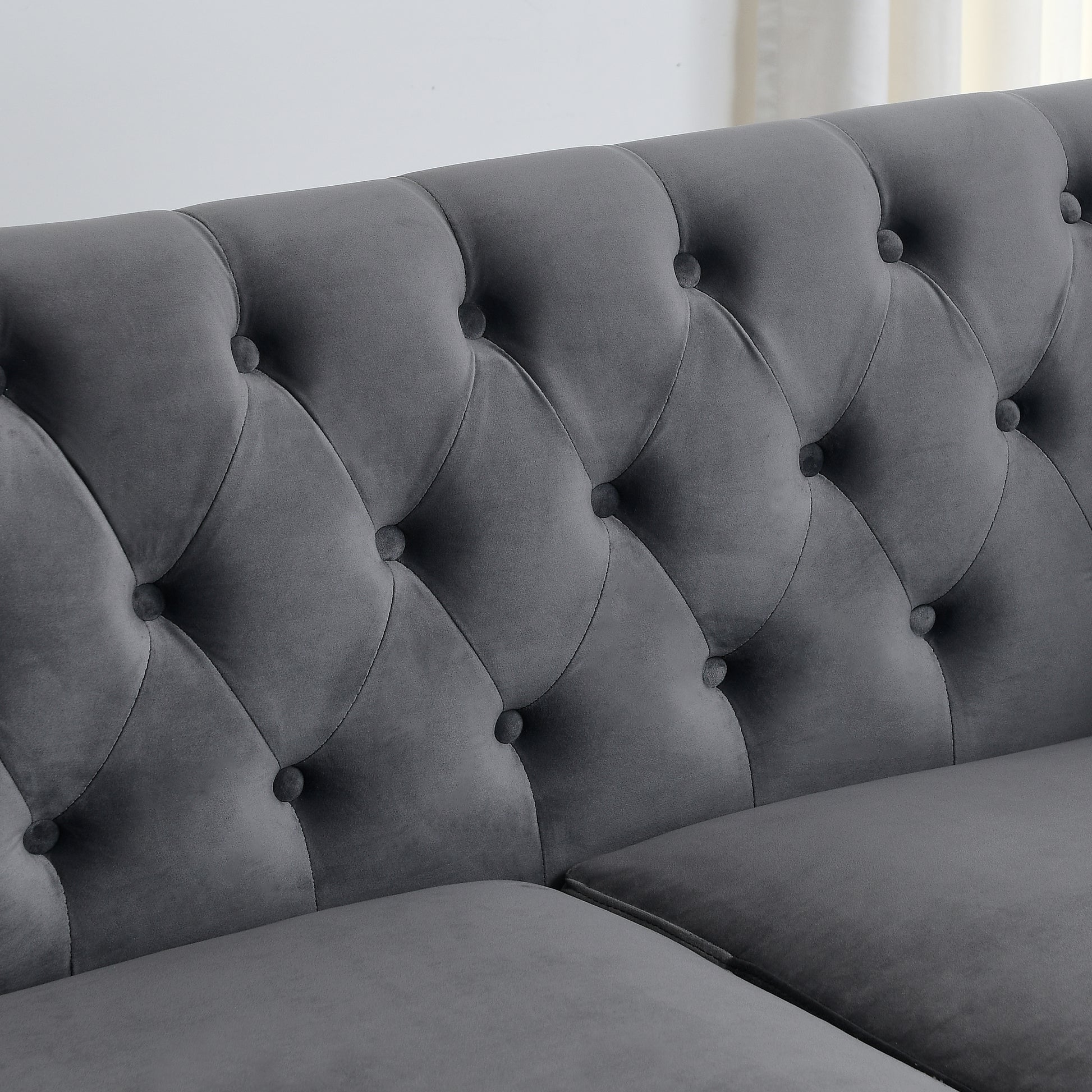 3 Seater 3 Seater Combination Sofa.Velvet Grey Grey Foam Velvet 6 Seat