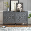 Retro Sideboard Door With Circular Groove Design Round Metal Door Handle For Entrance, Dinning Room, Living Room Gray Gray Mdf