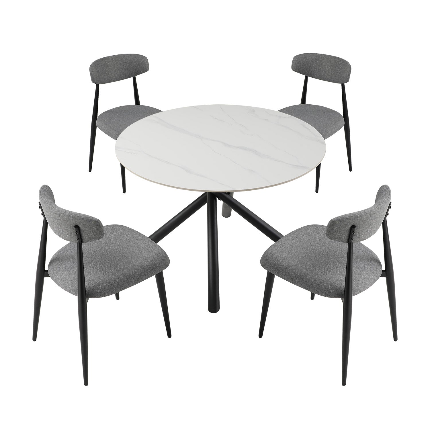 Set Of 6 Dining Chairs, Upholstered Chairs With Metal Legs For Kitchen Dining Room,Grey Gray Foam Metal