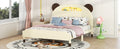 Full Size Wood Platform Bed With Bear Shaped Headboard,Bed With Motion Activated Night Lights,Cream Walnut Cream Wood