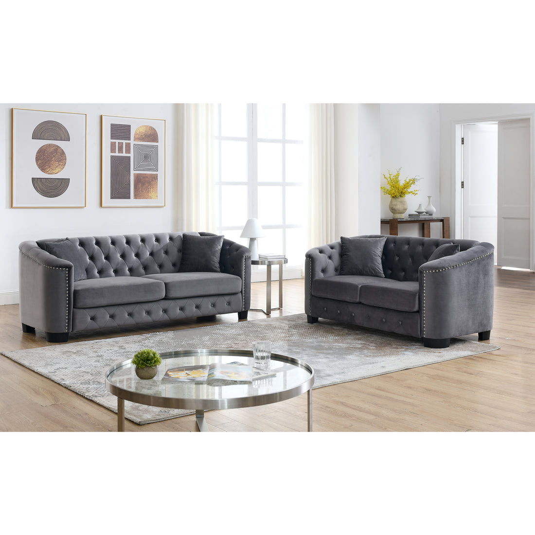 3 Seater 2 Seater Combination Sofa.Velvet Grey Grey Foam Velvet 5 Seat