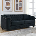 77 Inch Modern Chesterfield Velvet Sofa, 3 Seater Sofa, Upholstered Tufted Backrests With Arms And 2 Cushions For Living Room, Bedroom, Apartment, Office Black Black Primary Living Space Foam Velvet 3 Seat