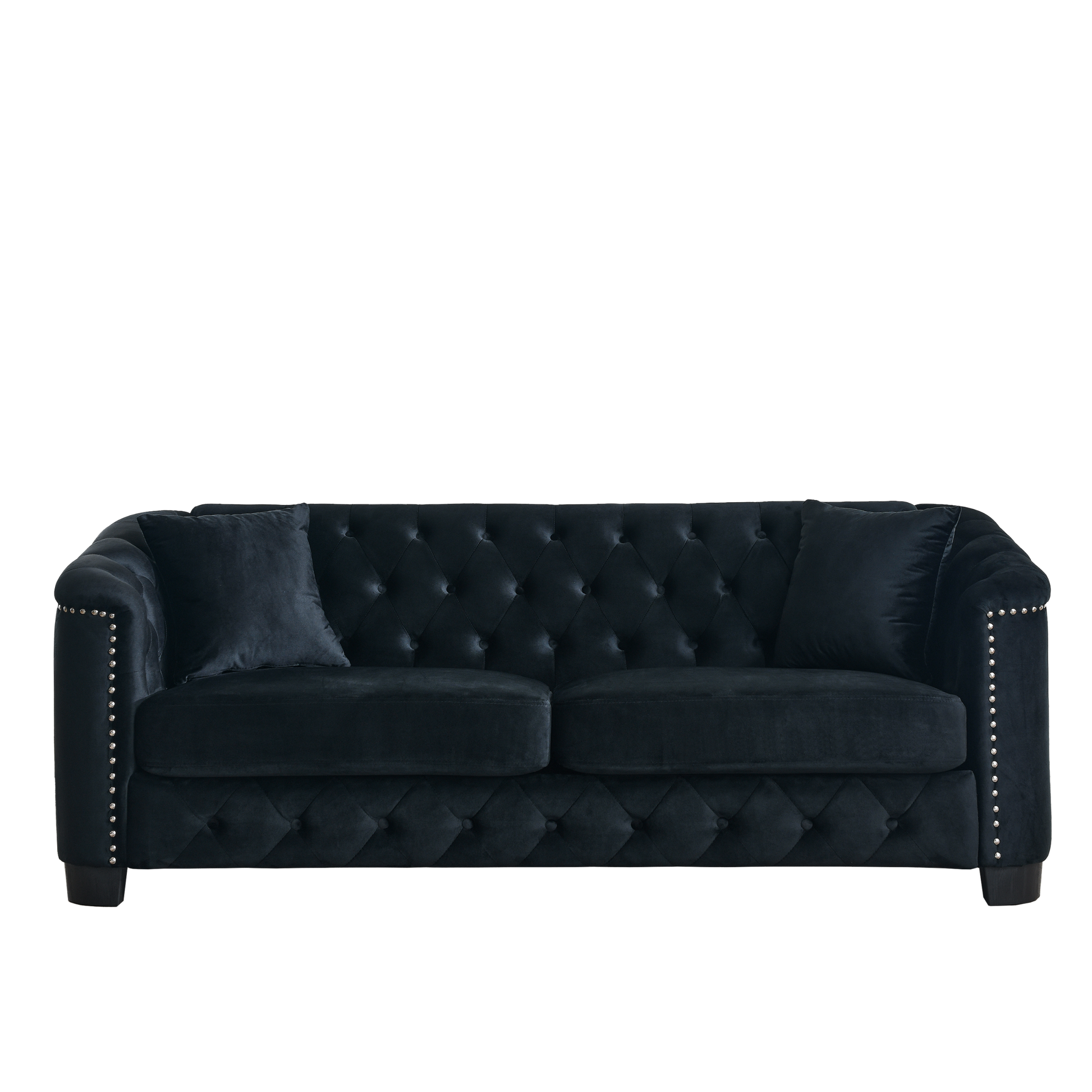 77 Inch Modern Chesterfield Velvet Sofa, 3 Seater Sofa, Upholstered Tufted Backrests With Arms And 2 Cushions For Living Room, Bedroom, Apartment, Office Black Black Primary Living Space Foam Velvet 3 Seat