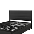 Metal Queen Size Storage Platform Bed With Twin Size Trundle And 2 Drawers, Black Queen Black Metal Bedroom Bed Frame Mdf Steel