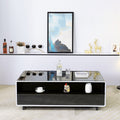 Smart Table Fridge, Multifunctional Coffee Table, Tempered Glass Table Top And Back Storage Black Tempered Glass