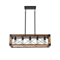 5 Light Retro Farmhouse Chandelier For Kitchen, Living Room, Dining Room Walnut No Bulbs Sku:W1340P206643 Walnut Black Ceiling Lights Farmhouse Iron