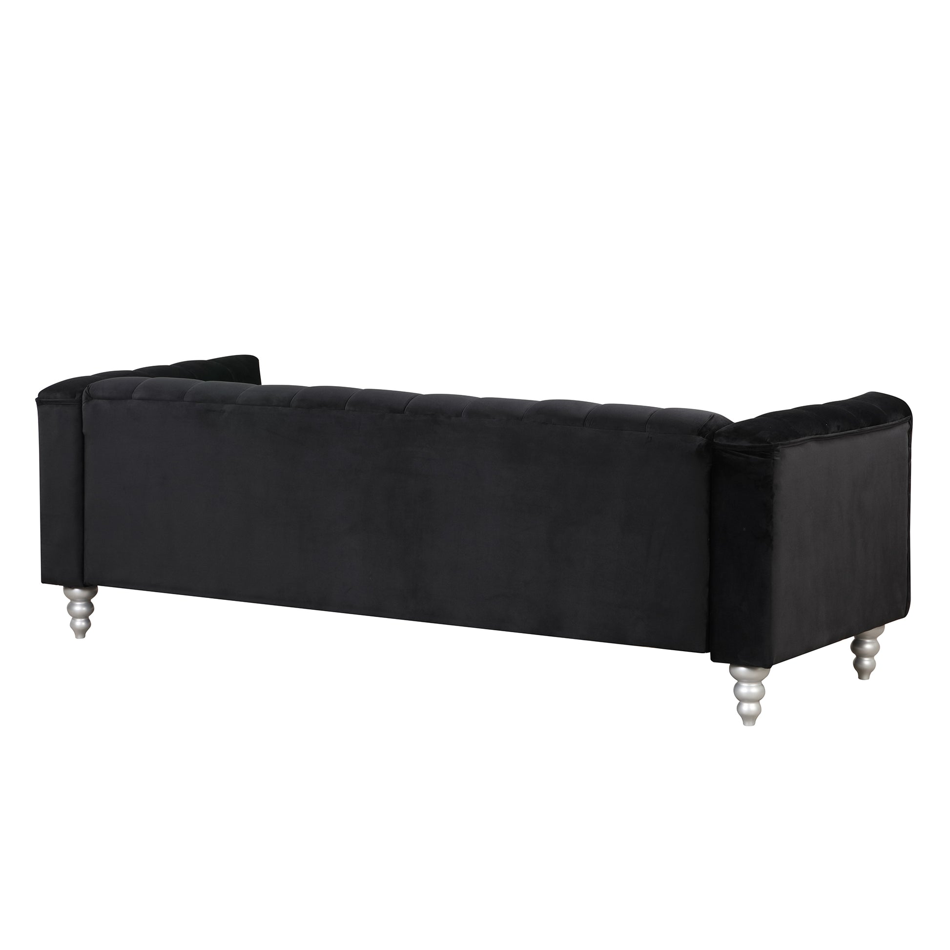 89" Modern Sofa Dutch Fluff Upholstered Sofa With Solid Wood Legs, Buttoned Tufted Backrest,Black Black Foam Polyester 3 Seat