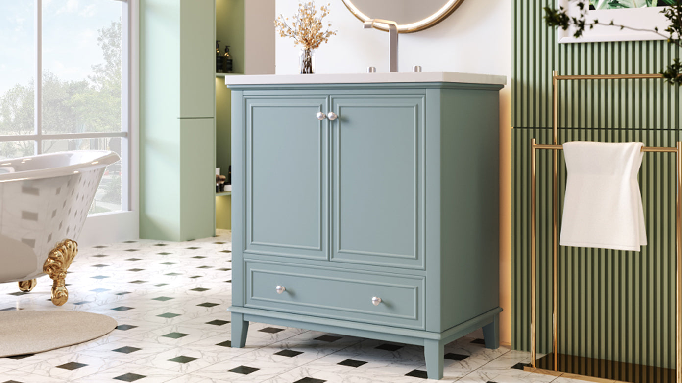 30" Bathroom Vanity With Sink Combo, Multi Functional Bathroom Cabinet With Doors And Drawer, Solid Frame And Mdf Board, Green Old Sku:Sy999606Aac Green Solid Wood Mdf