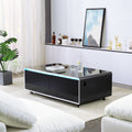 Smart Table Fridge, Multifunctional Coffee Table, Tempered Glass Table Top And Back Storage Black Tempered Glass