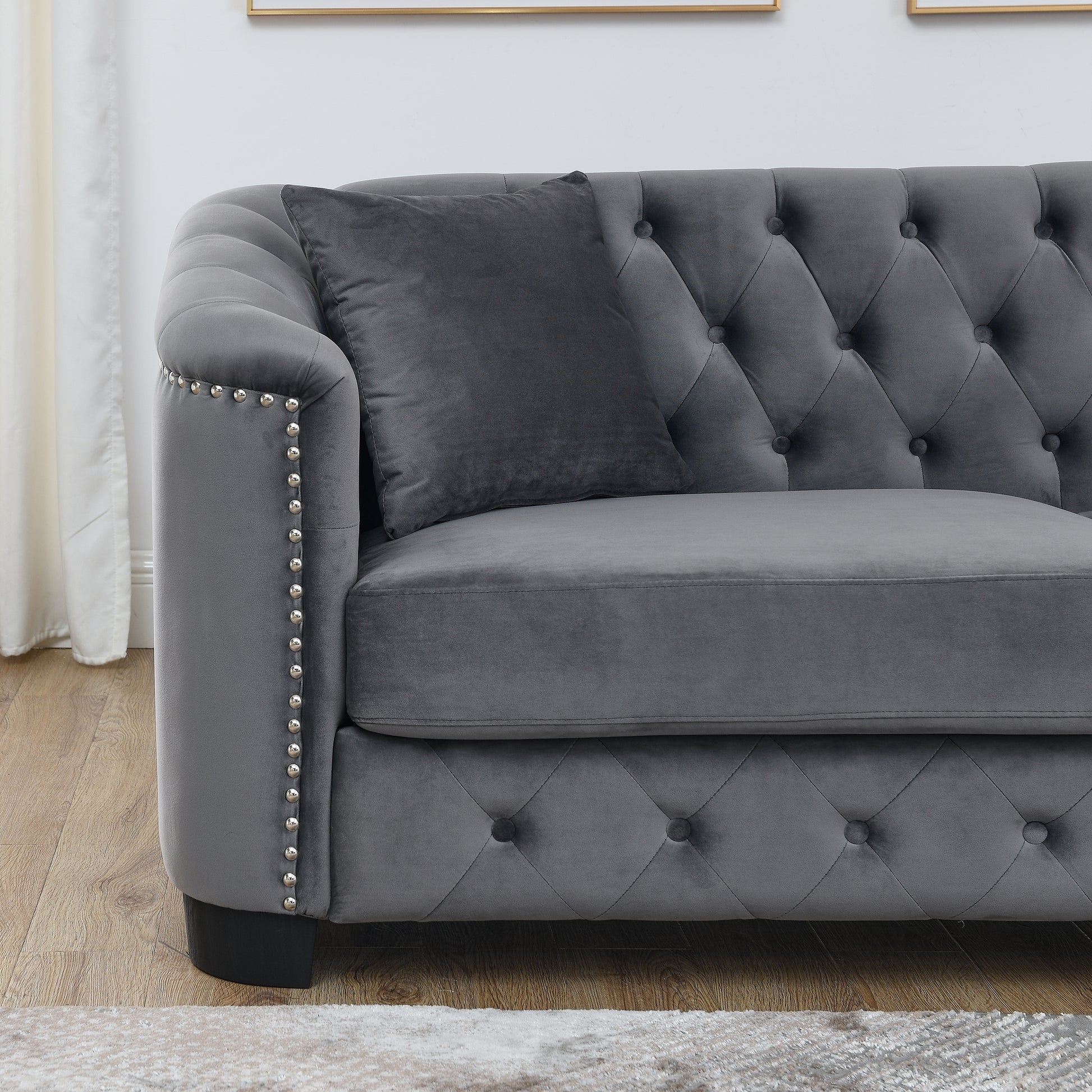 3 Seater 3 Seater Combination Sofa.Velvet Grey Grey Foam Velvet 6 Seat