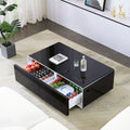 Smart Table Fridge, Multifunctional Coffee Table, Tempered Glass Table Top And Back Storage Black Tempered Glass