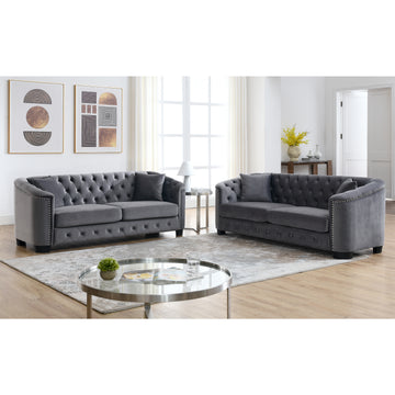 3 Seater 3 Seater Combination Sofa.Velvet Grey Grey Foam Velvet 6 Seat