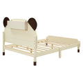 Full Size Wood Platform Bed With Bear Shaped Headboard,Bed With Motion Activated Night Lights,Cream Walnut Cream Wood