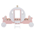 Twin Size Princess Carriage Bed With Crown ,Wood Platform Car Bed With Stair,White Pink White Pink Wood