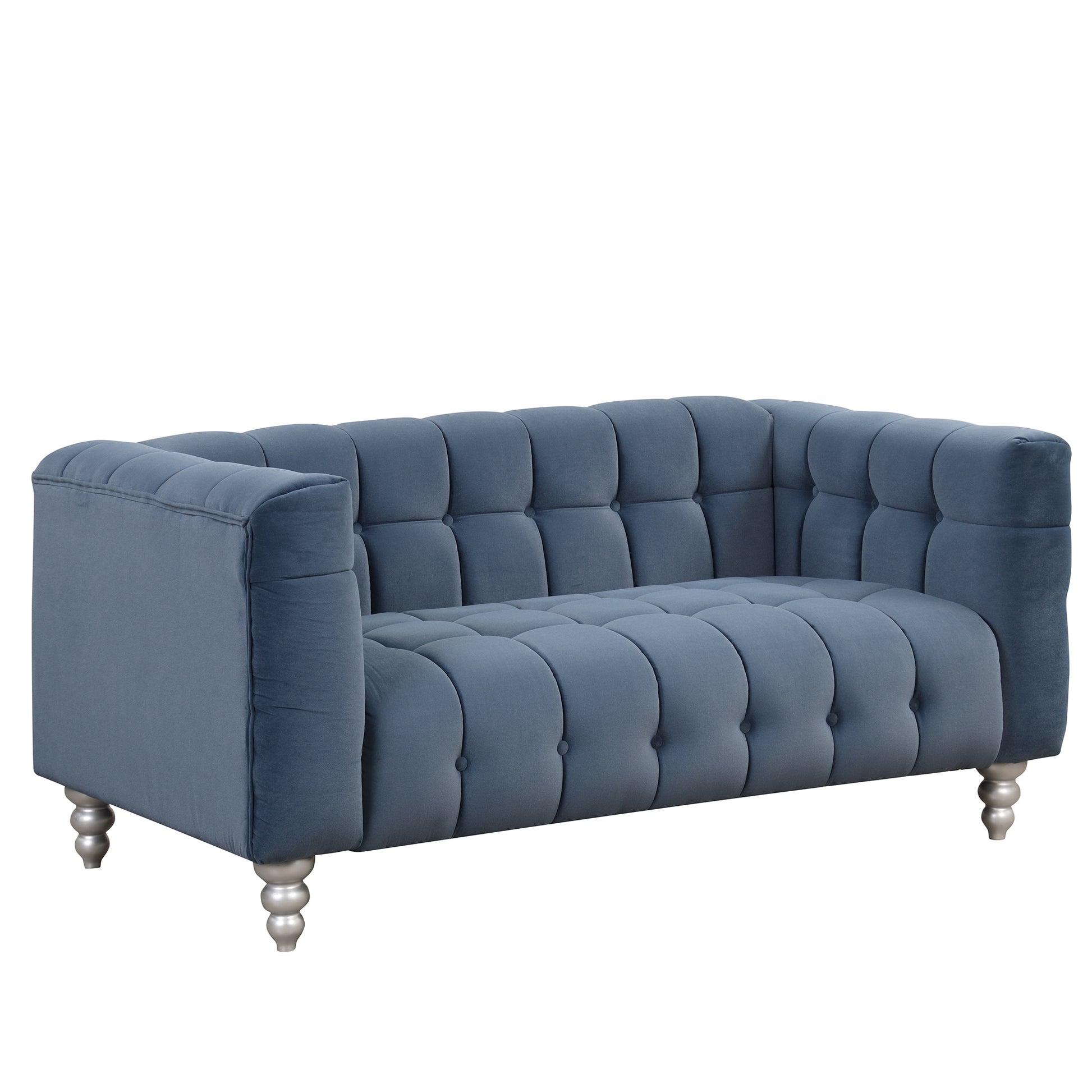 63" Modern Sofa Dutch Fluff Upholstered Sofa With Solid Wood Legs, Buttoned Tufted Backrest,Blue Blue Foam Polyester 2 Seat
