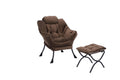 Living Room Chairs Modern Cotton Fabric Lazy Chair, Accent Contemporary Lounge Chair, Single Steel Frame Leisure Sofa Chair With Armrests And A Side Pocket Brown ,With Ottoman ,With Footrest Brown Polyester Metal Soft Polyester Fiber Pad Fabric 1 Seat