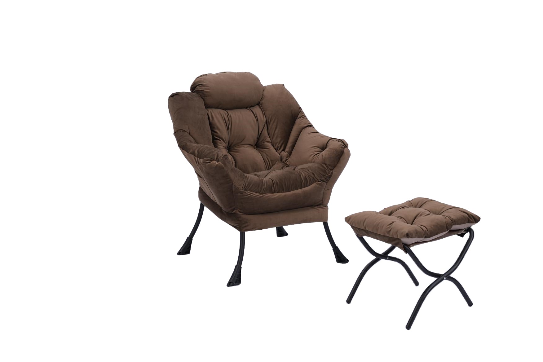 Living Room Chairs Modern Cotton Fabric Lazy Chair, Accent Contemporary Lounge Chair, Single Steel Frame Leisure Sofa Chair With Armrests And A Side Pocket Brown ,With Ottoman ,With Footrest Brown Polyester Metal Soft Polyester Fiber Pad Fabric 1 Seat