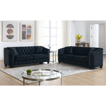 3 Seater 3 Seater Combination Sofa.Velvet Black Black Foam Velvet 6 Seat