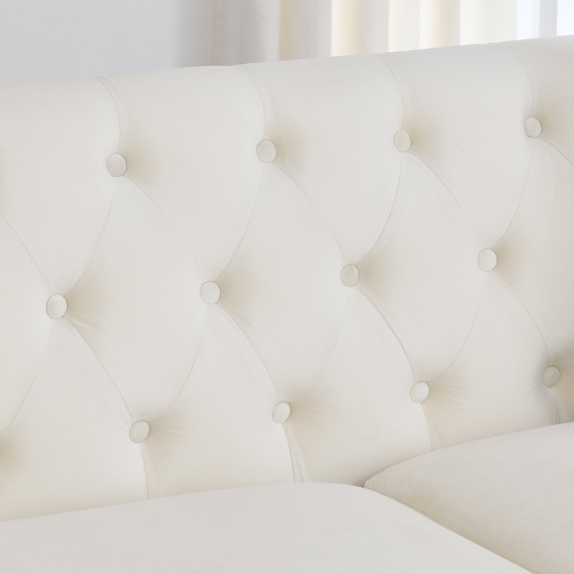 59 Inch Modern Chesterfield Velvet Sofa, 2 Seater Sofa, Upholstered Tufted Backrests With Arms And 2 Cushions For Living Room, Bedroom, Apartment, Office Beige Beige Primary Living Space Foam Velvet 2 Seat