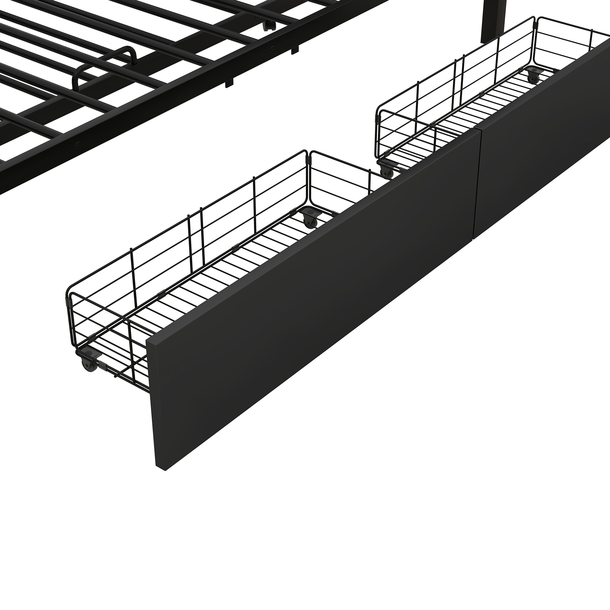 Metal Queen Size Storage Platform Bed With Twin Size Trundle And 2 Drawers, Black Queen Black Metal Bedroom Bed Frame Mdf Steel