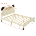 Full Size Wood Platform Bed With Bear Shaped Headboard,Bed With Motion Activated Night Lights,Cream Walnut Cream Wood