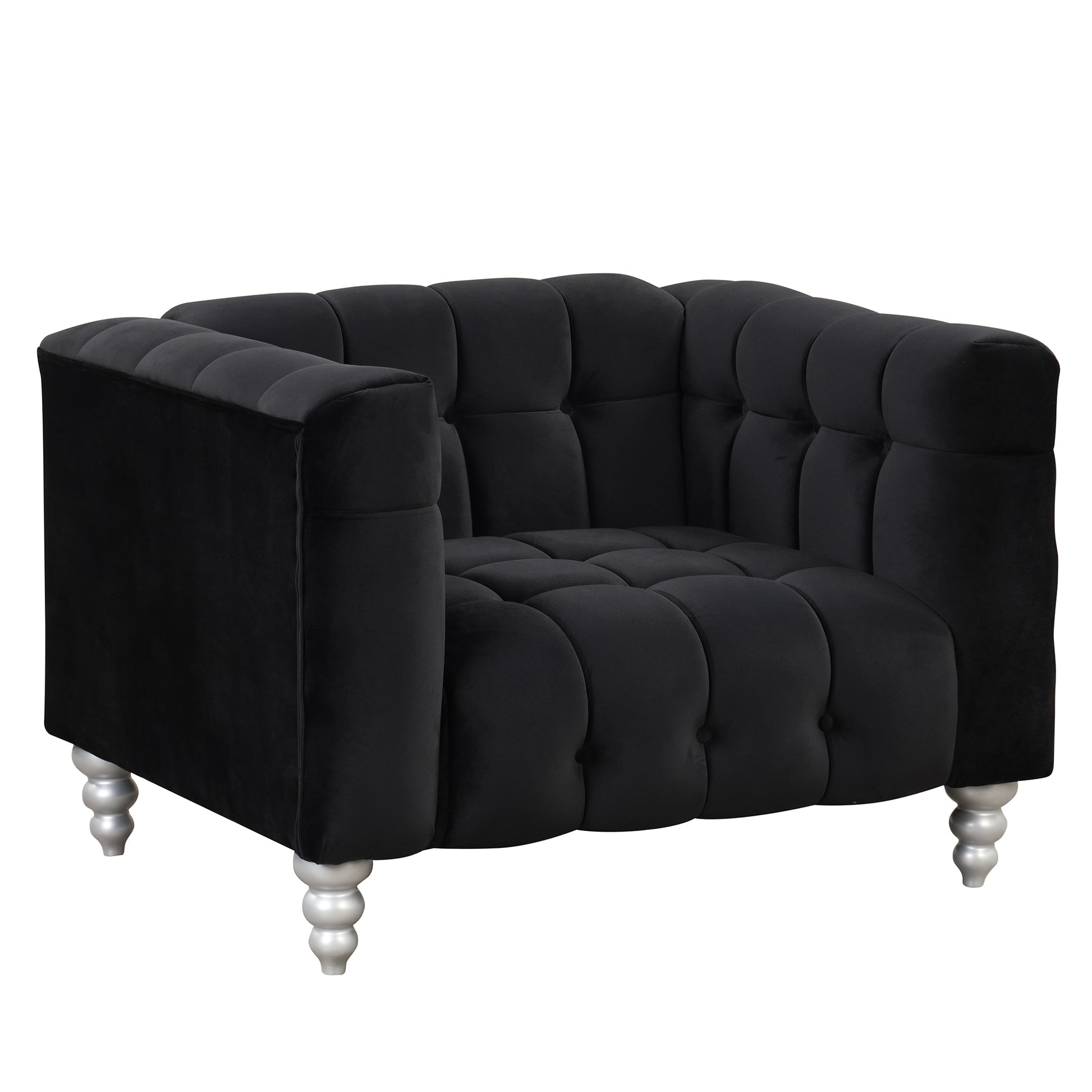 42" Modern Sofa Dutch Fluff Upholstered Sofa With Solid Wood Legs, Buttoned Tufted Backrest Black Foam Polyester