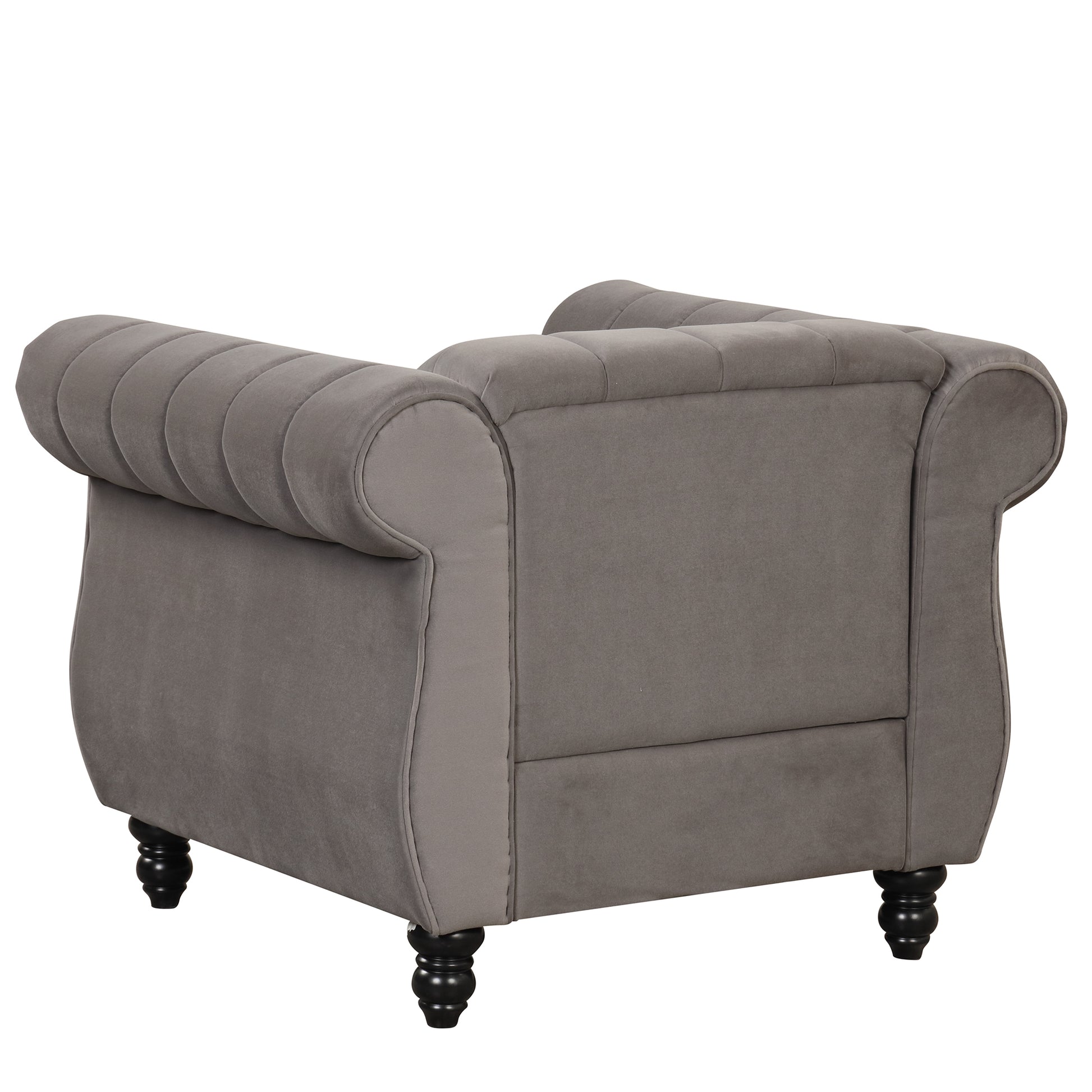 39" Modern Sofa Dutch Fluff Upholstered Sofa With Solid Wood Legs, Buttoned Tufted Backrest,Gray Gray Foam Polyester