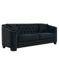 77 Inch Modern Chesterfield Velvet Sofa, 3 Seater Sofa, Upholstered Tufted Backrests With Arms And 2 Cushions For Living Room, Bedroom, Apartment, Office Black Black Primary Living Space Foam Velvet 3 Seat