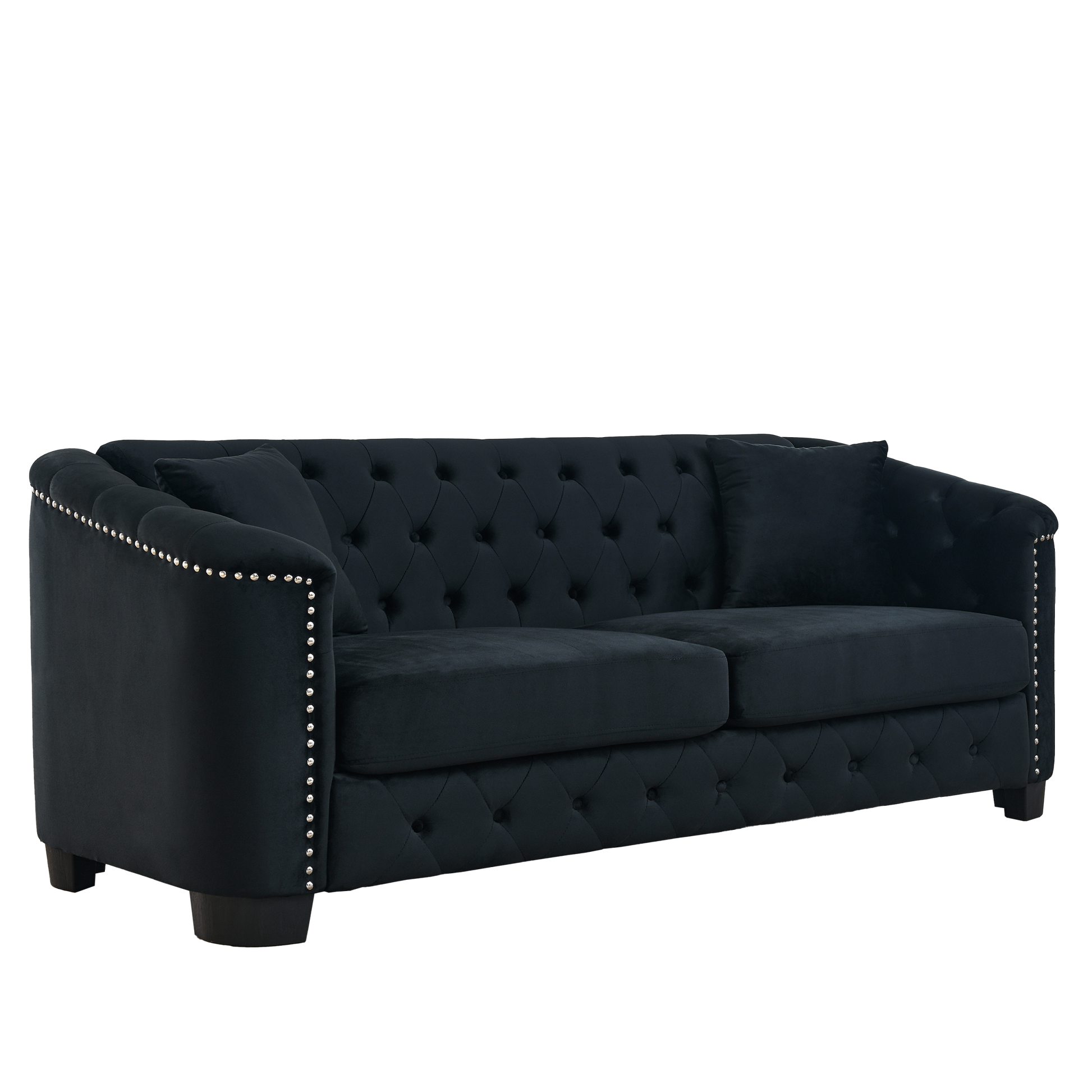 77 Inch Modern Chesterfield Velvet Sofa, 3 Seater Sofa, Upholstered Tufted Backrests With Arms And 2 Cushions For Living Room, Bedroom, Apartment, Office Black Black Primary Living Space Foam Velvet 3 Seat