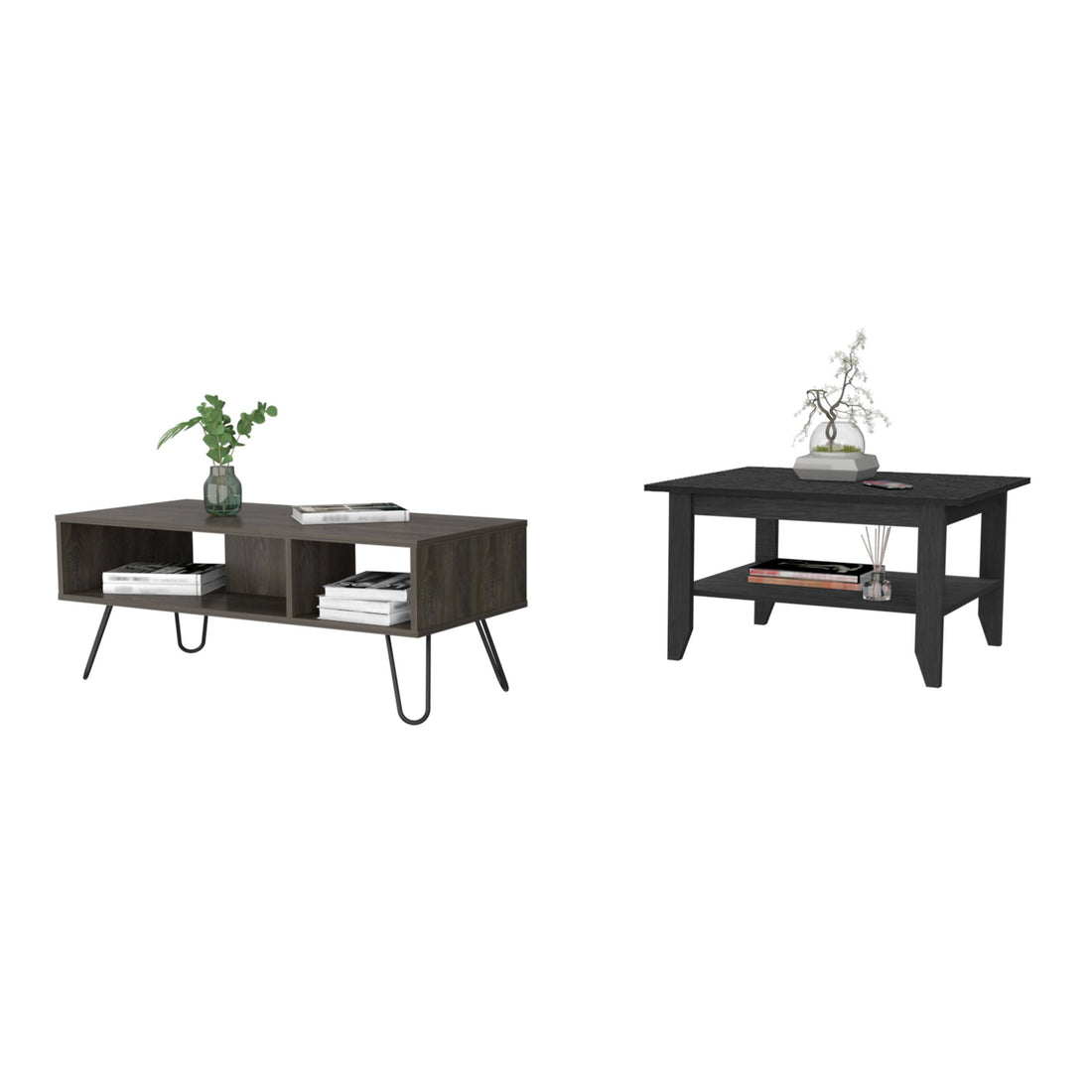 Bouse 2 Piece Coffee Table Set In Black And Charcoal Black Primary Living Space Shelves Rectangular Engineered Wood