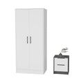 Mercer 2 Piece Bedroom Set, Armoire Nightstand, White And Smokey Oak King White White 2 Piece Set Bedroom Nightstand Included Engineered Wood