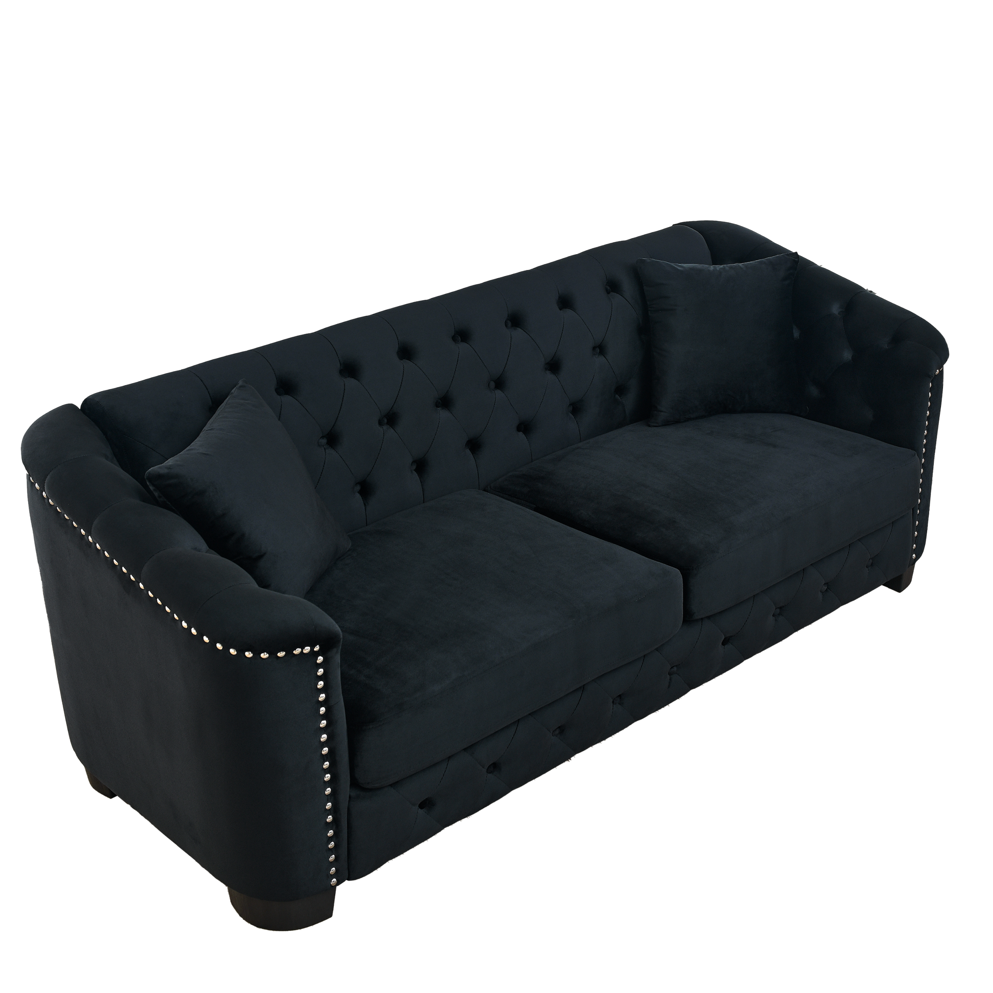 77 Inch Modern Chesterfield Velvet Sofa, 3 Seater Sofa, Upholstered Tufted Backrests With Arms And 2 Cushions For Living Room, Bedroom, Apartment, Office Black Black Primary Living Space Foam Velvet 3 Seat