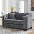 59 Inch Modern Chesterfield Velvet Sofa, 2 Seater Sofa, Upholstered Tufted Backrests With Arms And 2 Cushions For Living Room, Bedroom, Apartment, Office Grey Grey Primary Living Space Foam Velvet 2 Seat