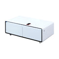 Smart Table Fridge, Multifunctional Coffee Table, Tempered Glass Table Top And Back Storage White Tempered Glass